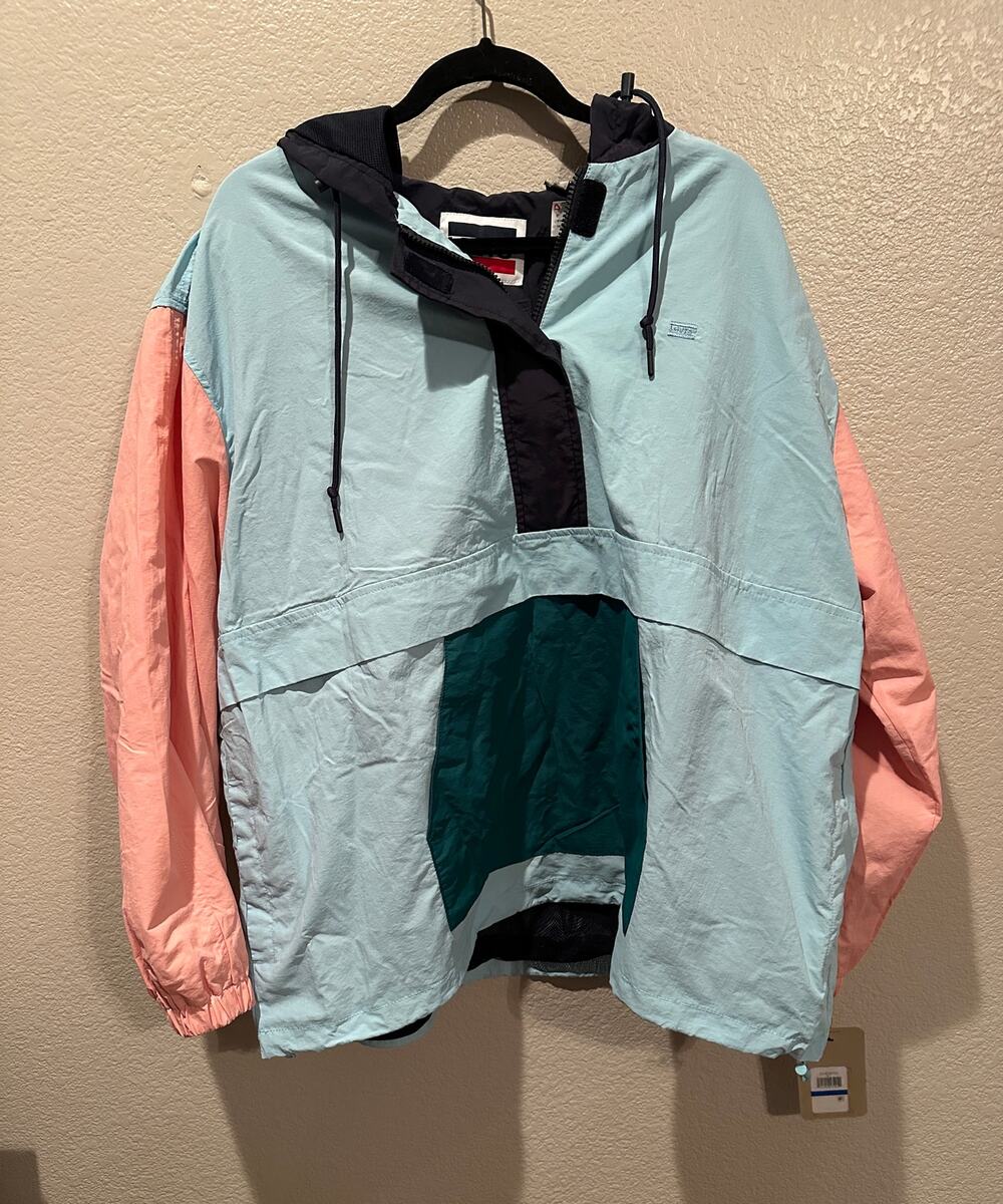 NWT Levis 80s 90s Color Block Pullover Windbreaker Rain hoodie M XL